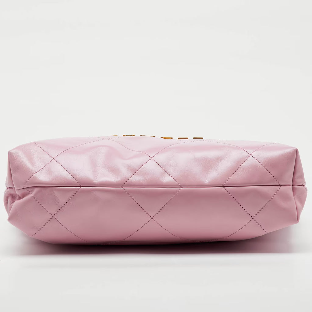 Chanel Light Pink Quilted Shiny Leather Small 22 Bag