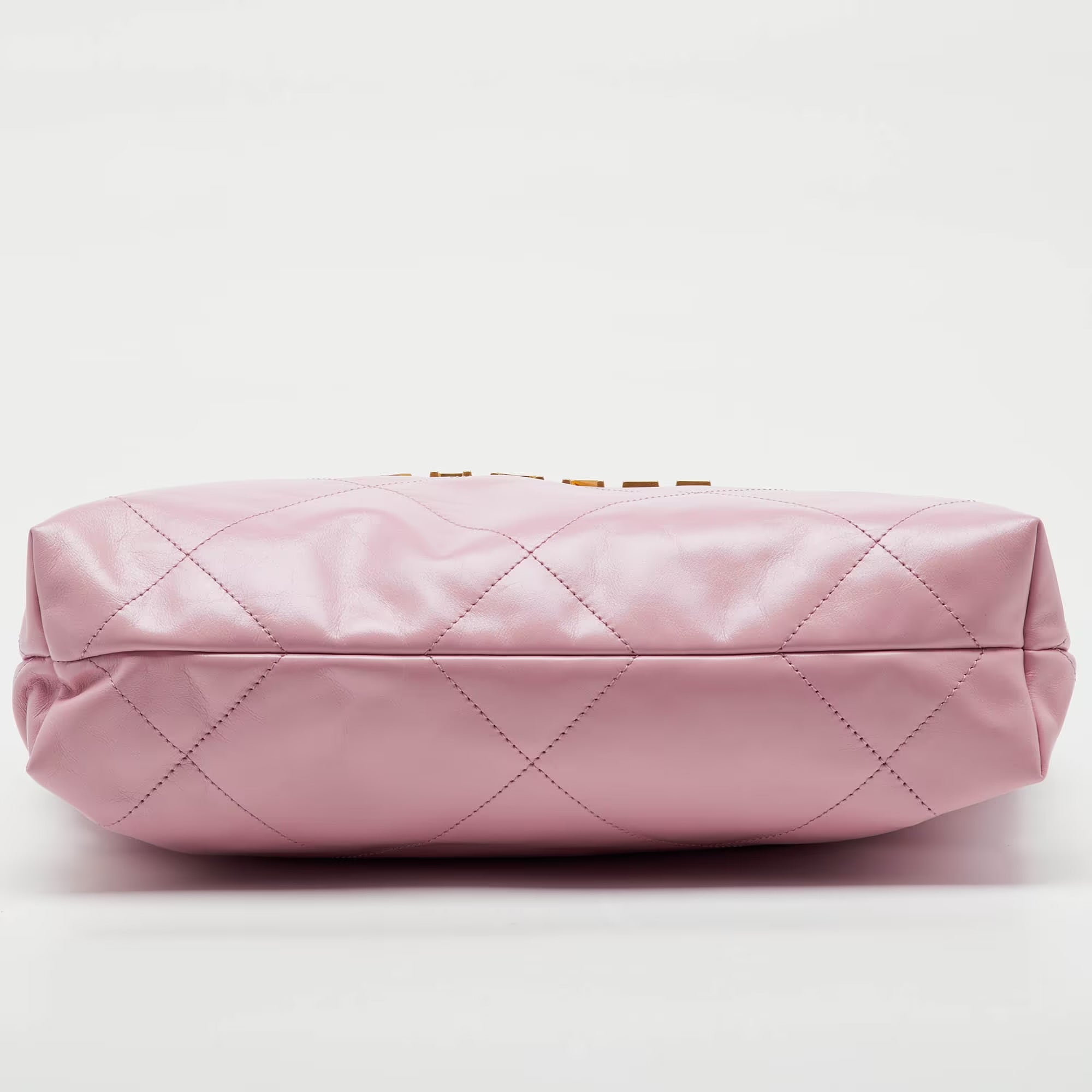 Chanel Light Pink Quilted Shiny Leather Small 22 Bag