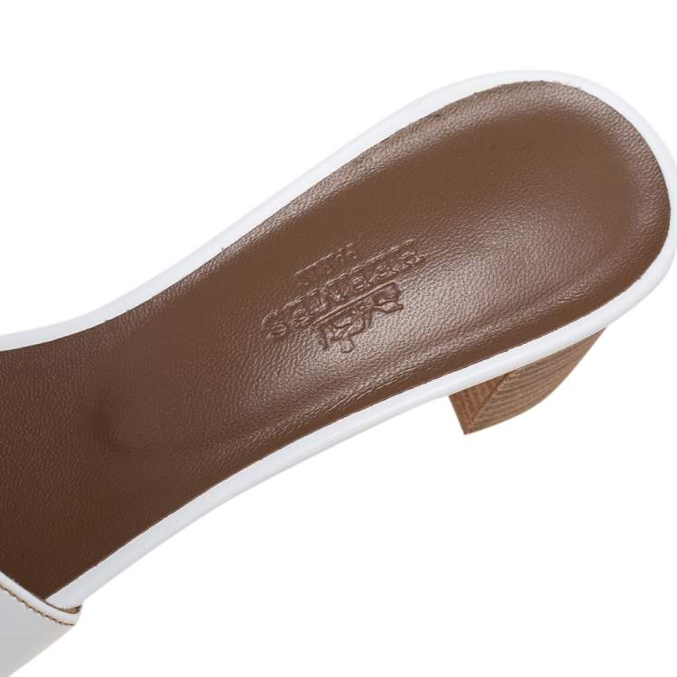 Hermes White Leather Oasis Slide Sandals Size 37.5