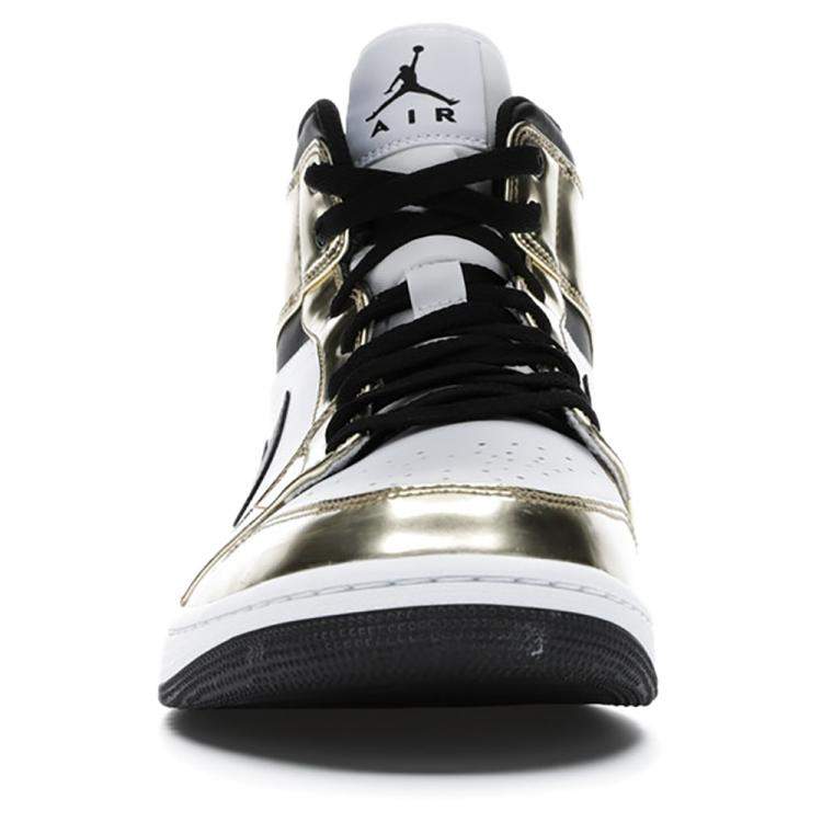 Nike Jordan 1 Mid Metallic Gold Black White Sneakers Size EU 38
