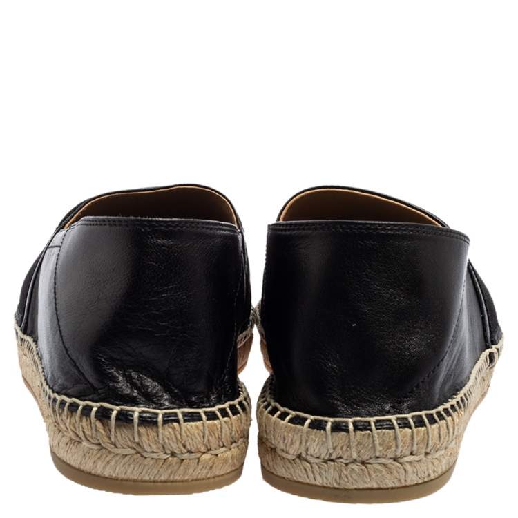 Valentino Black Leather VLTN Slip On Espadrille Flats Size EU 43.5