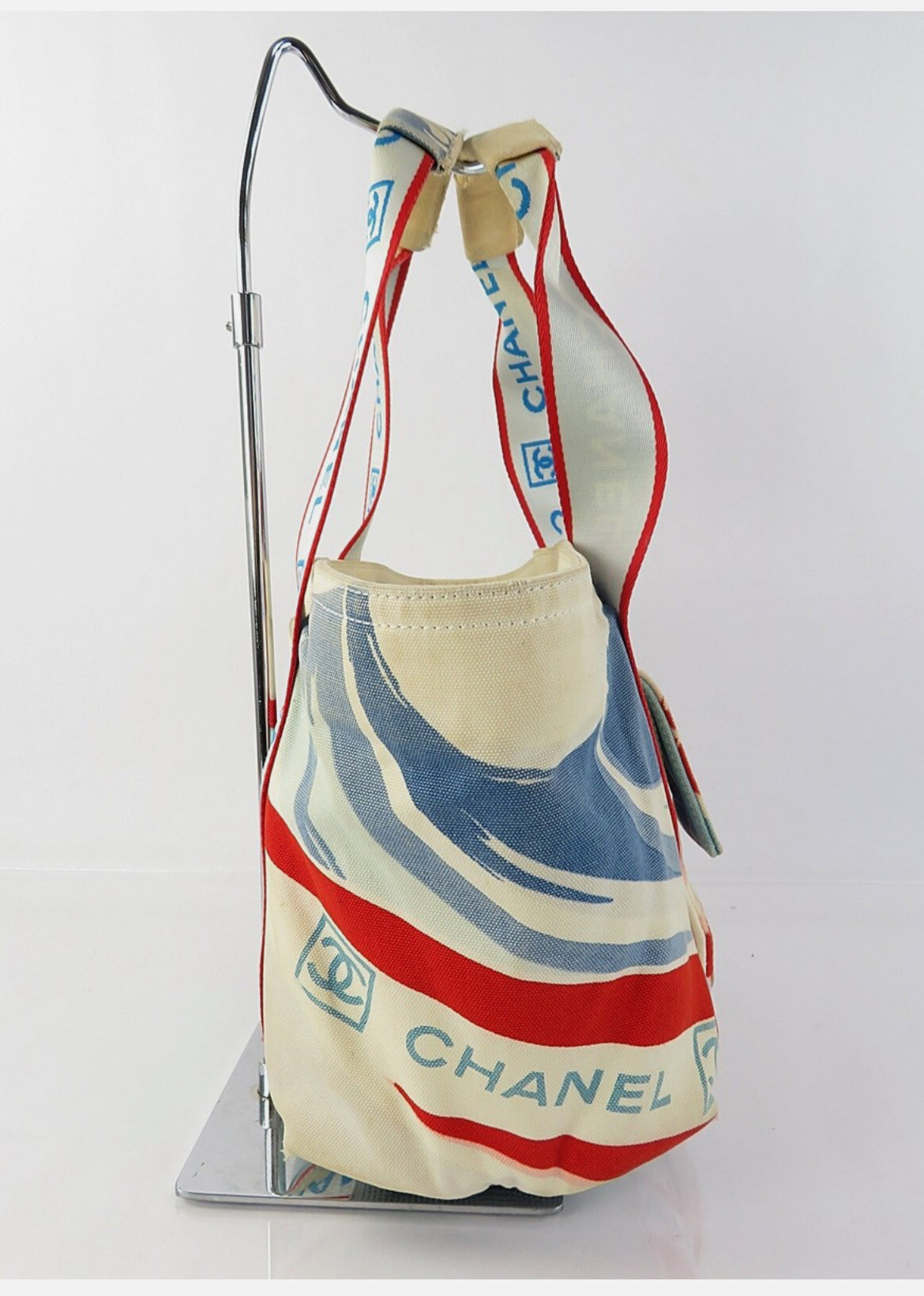 CHANEL Off White Canvas Surf Line Tote Bag