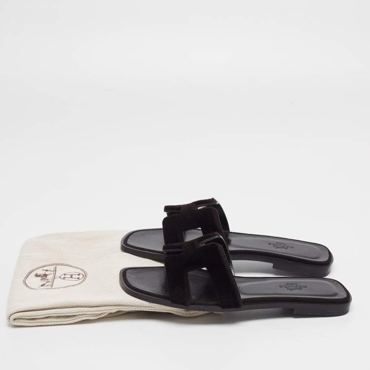 Hermes Black Fur Oran Sandals Size 36