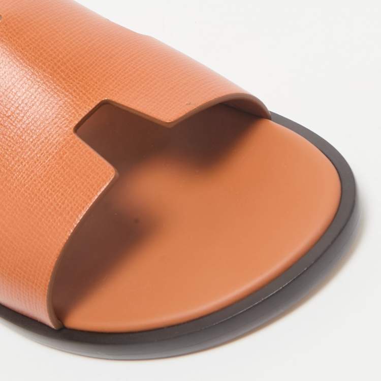 Hermès Orange Leather Izmir Flat Slides Size 45