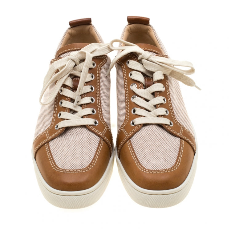 Christian Louboutin Beige/Brown Canvas and Leather Rantulow Sneakers Size 43