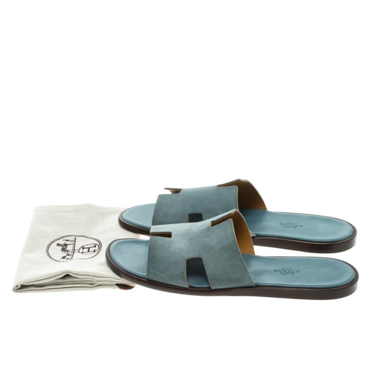 Hermes Teal Suede Izmir Sandals Size 44