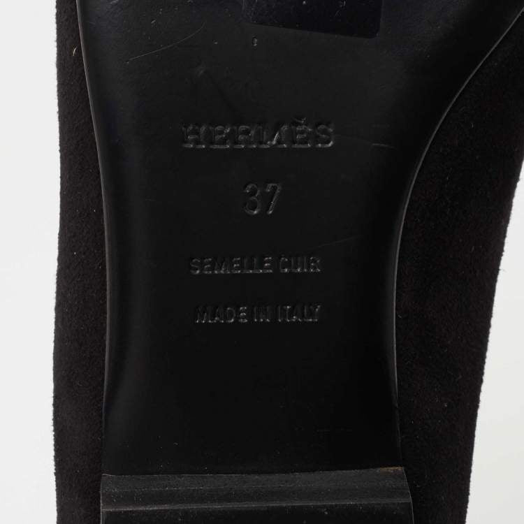 Hermes Black Suede Studded Roxane Mule Size 37