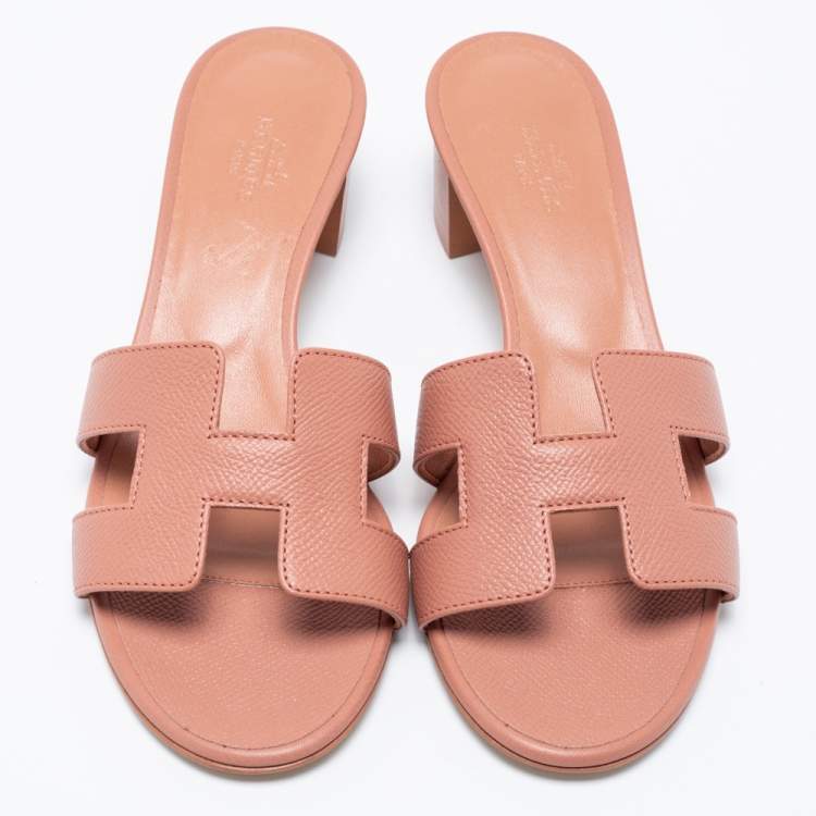 Hermès Pink Leather Oasis Sandals Size 36