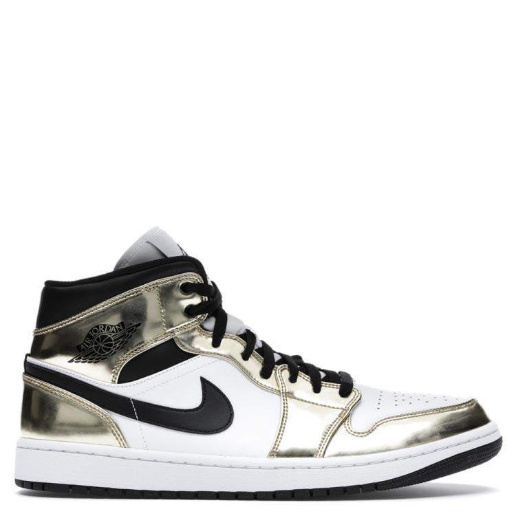Nike Jordan 1 Mid Metallic Gold Black White Sneakers Size EU 38