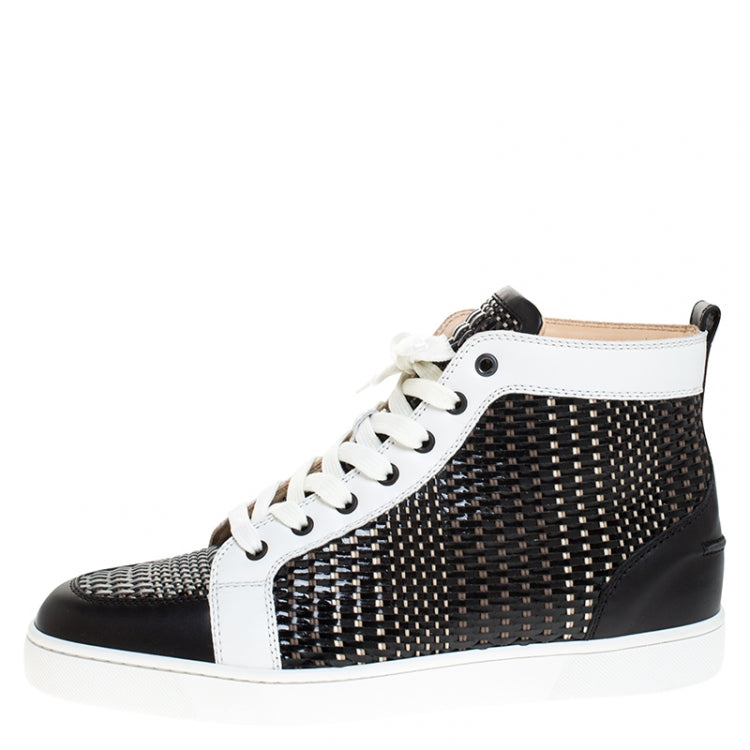 Christian Louboutin Black/White Leather Rantus High Top Sneakers Size 44
