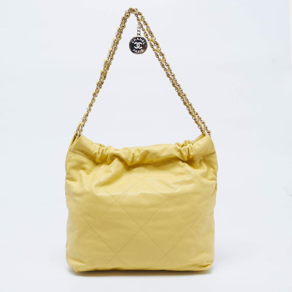Chanel 22 Medium Yellow Quilted Caviar Leather Bag