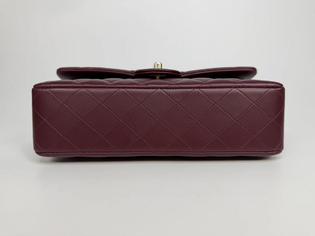 CHANEL MEDIUM CLASSIC DOUBLE FLAP BURGUNDY LAMBSKIN LEATHER WITH PALE GOLD HARDWARE