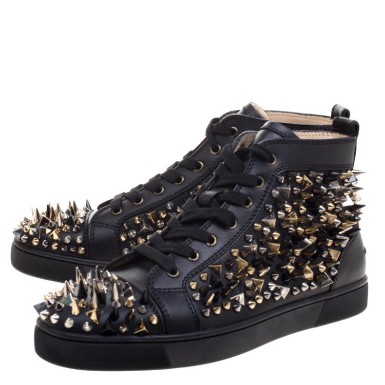 Christian Louboutin Black Leather Louis Spikes Lace Up High Top Sneakers Size 41