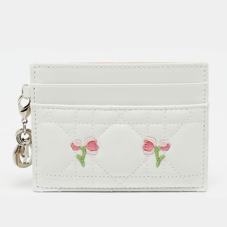 Dior Lady Dior Freesia White Cannage Leather Card Holder