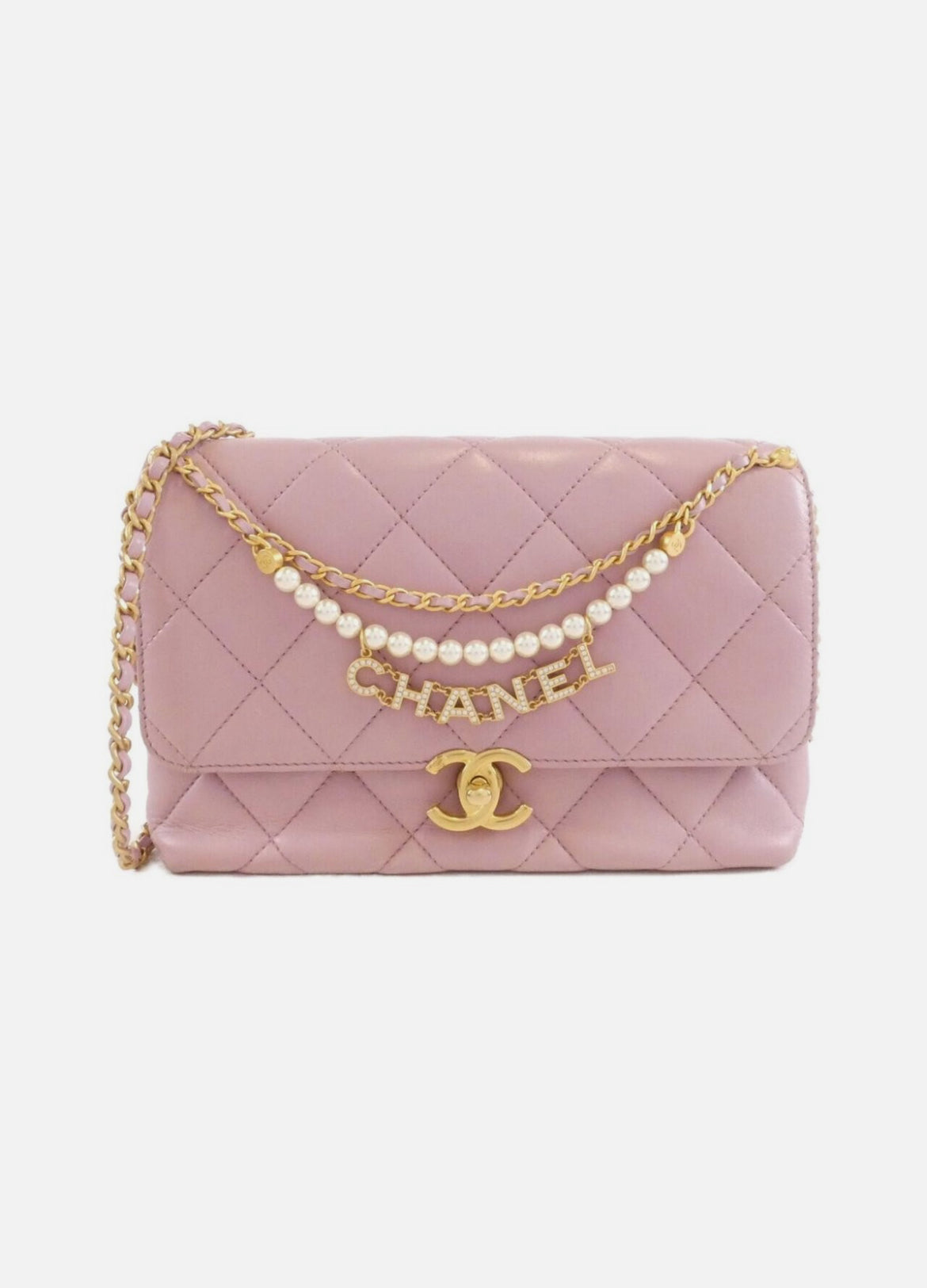 Chanel Pink Lambskin Shoulderbag With Gold Hardware