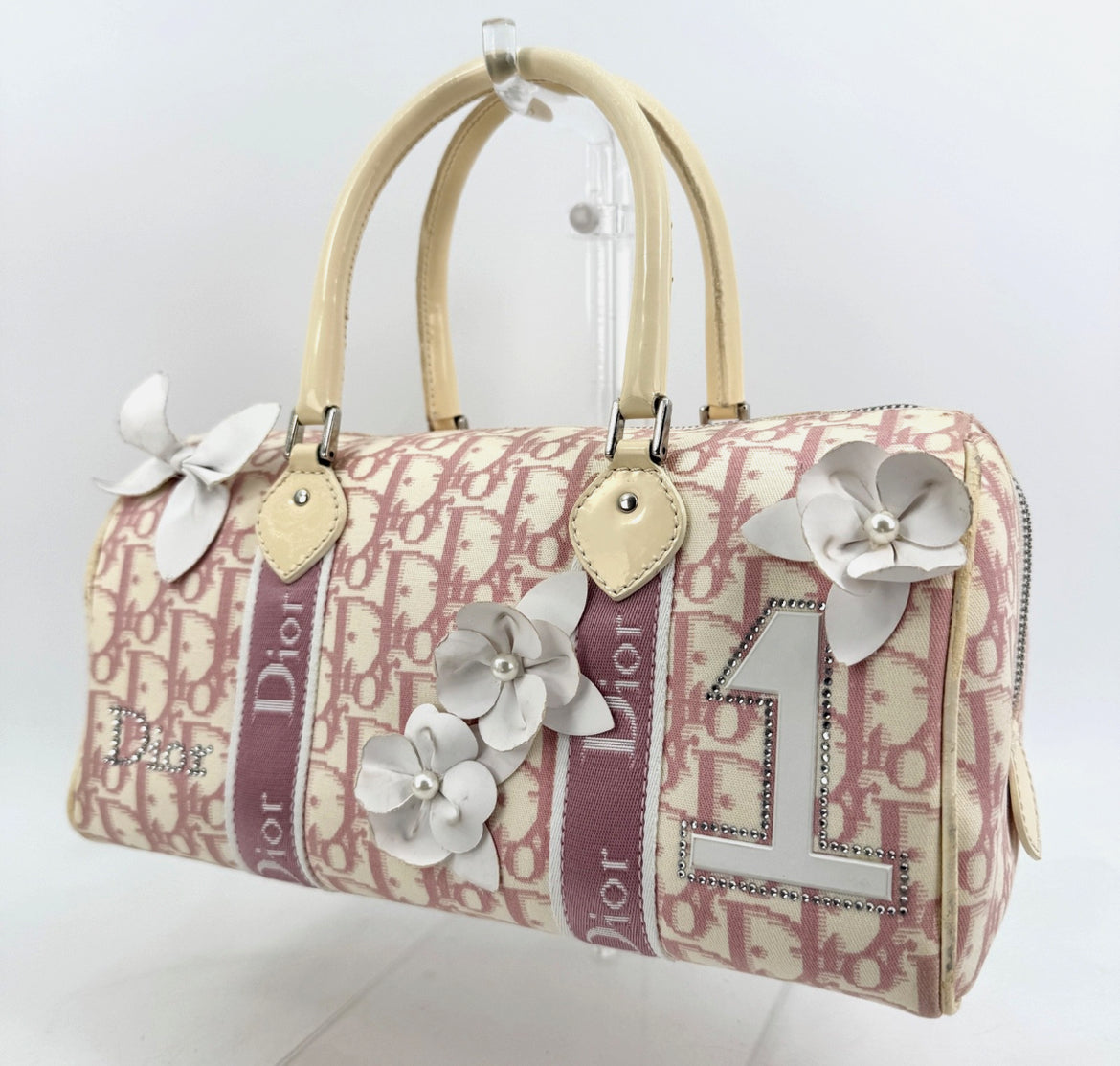 DIOR Pink Trotter Hand Mini Boston Bag Canvas Leather