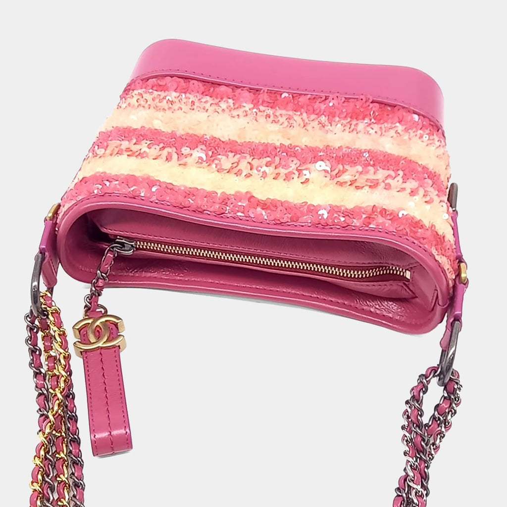 Chanel Pink/Red Leather and Sequins Gabrielle Hobo Bag Small