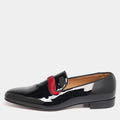 Christian Louboutin Black/Red Patent Leather and Calf Hair Mustache Smoking Slippers Size 43
