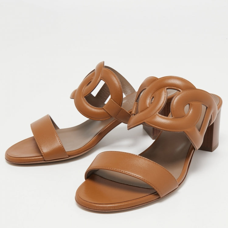 Hermes Brown Leather Bikini Sandals Size 36.5