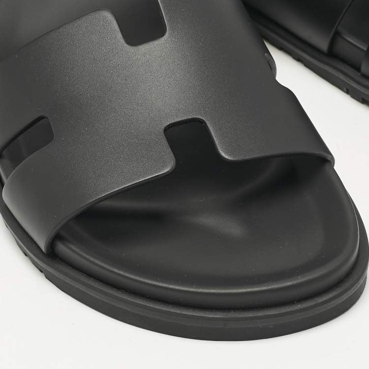 Hermès Black Leather Chypre Sandals Size 43