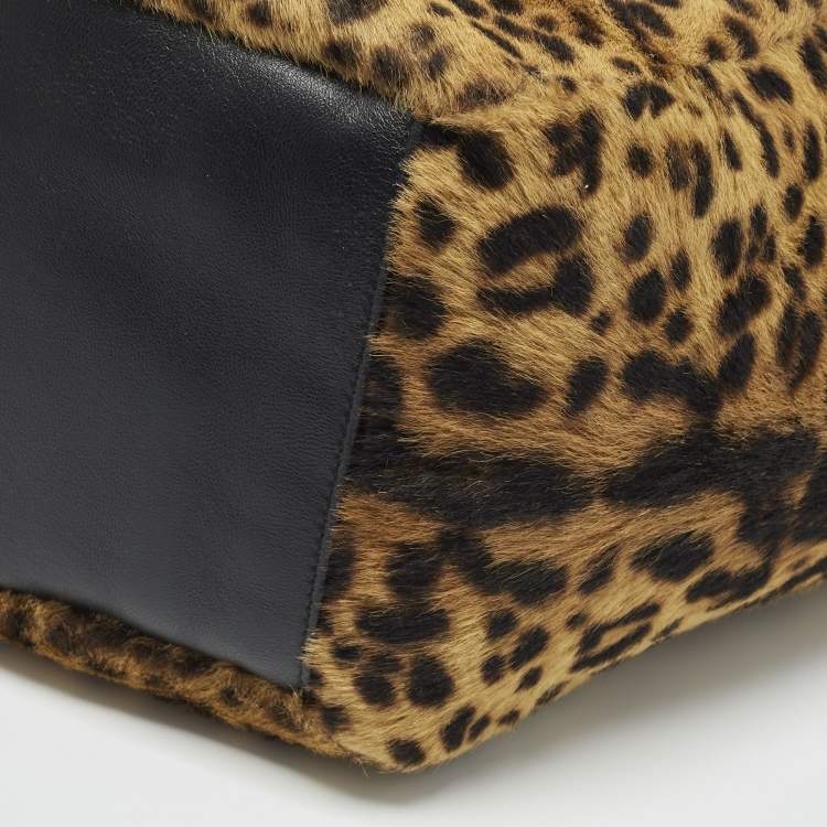 Saint Laurent LE 5 À 7 Bea Brown Leopard Print Calf Hair Tote