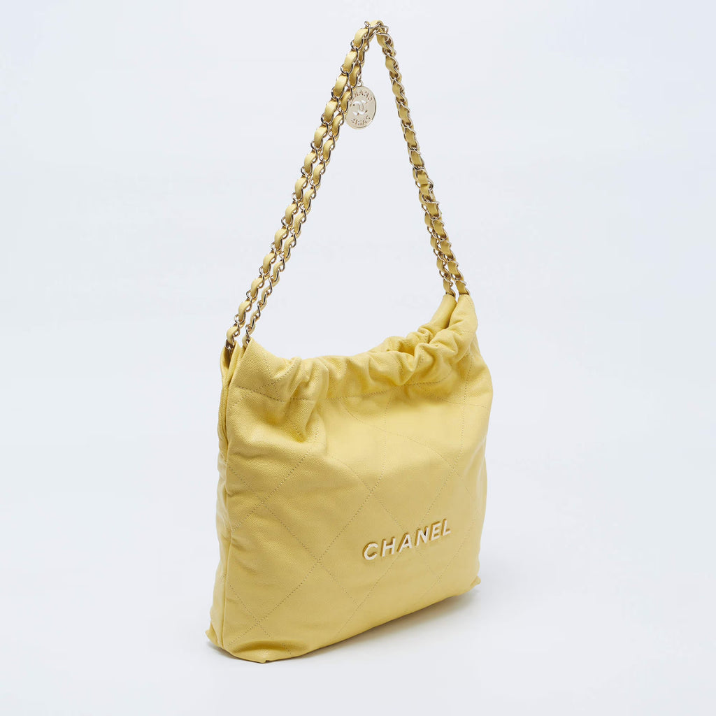 Chanel 22 Medium Yellow Quilted Caviar Leather Bag