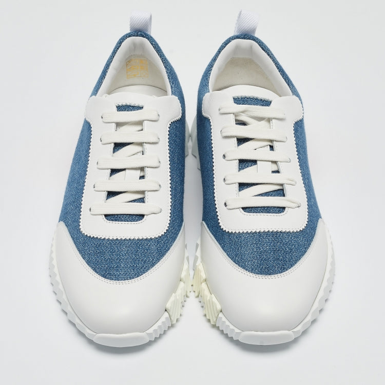Hermès Blue/White Leather Bouncing Sneakers Size 39