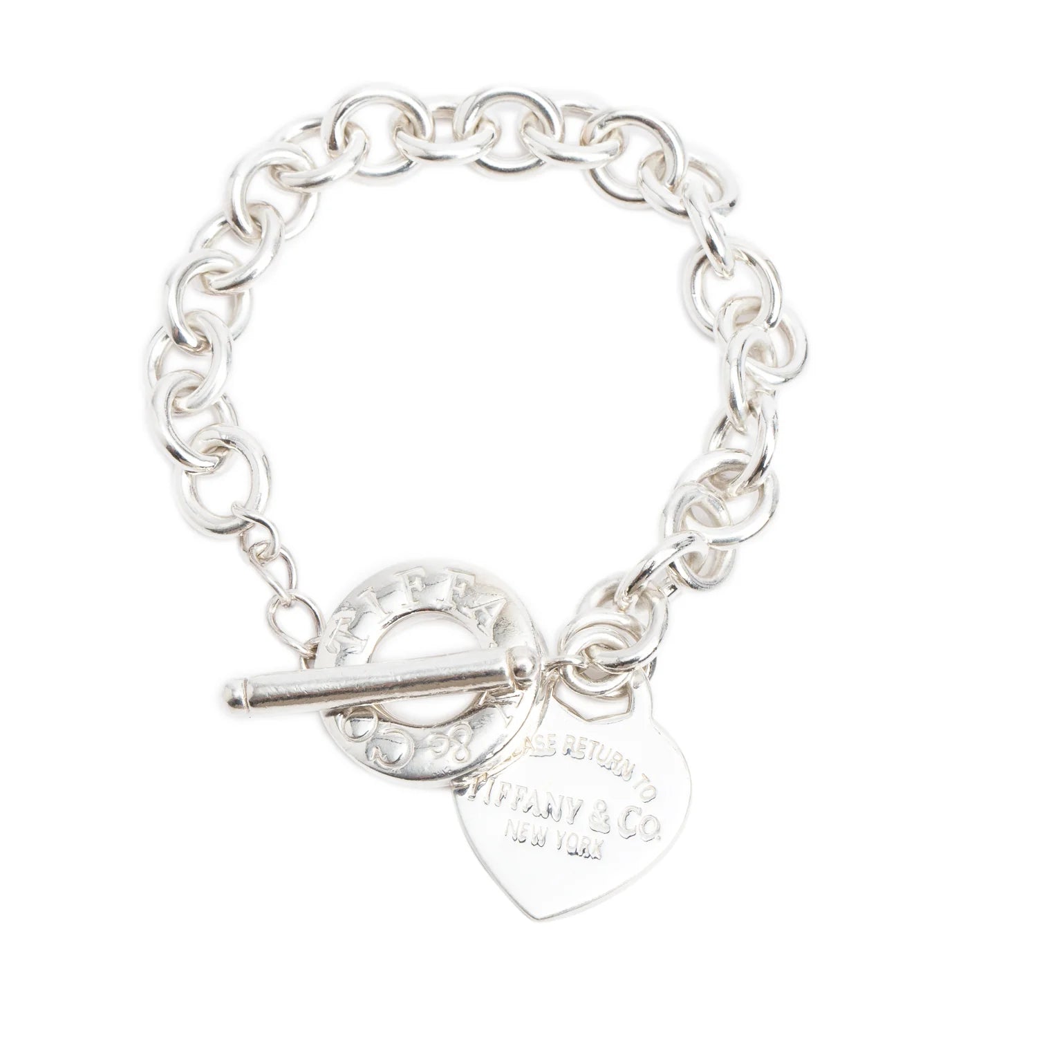 Tiffany & Co Sterling Silver Return To Tiffany Heart Tag Charm Bracelet with Toggle Clasp
