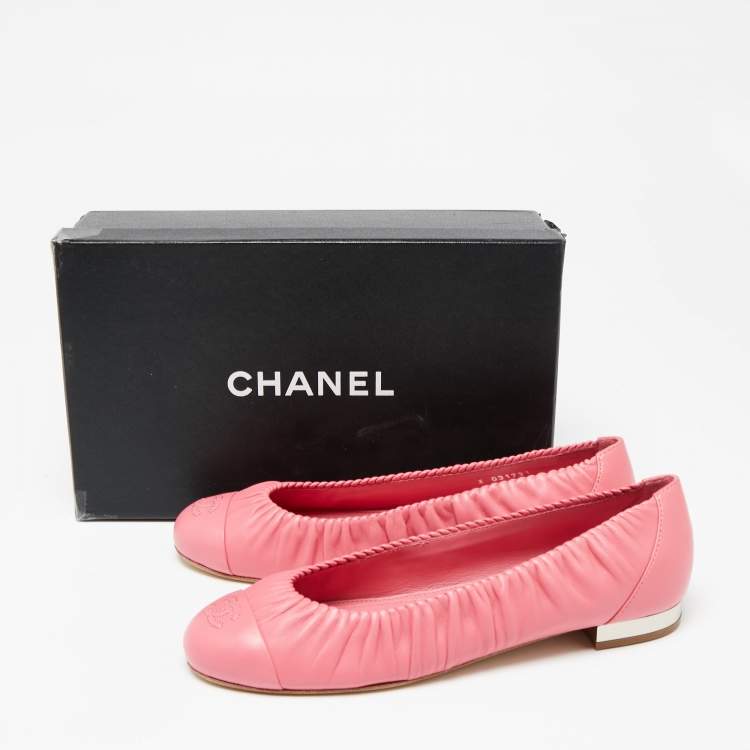 Chanel Pink Leather Gathered CC Cap Toe Ballet Flats Size 41