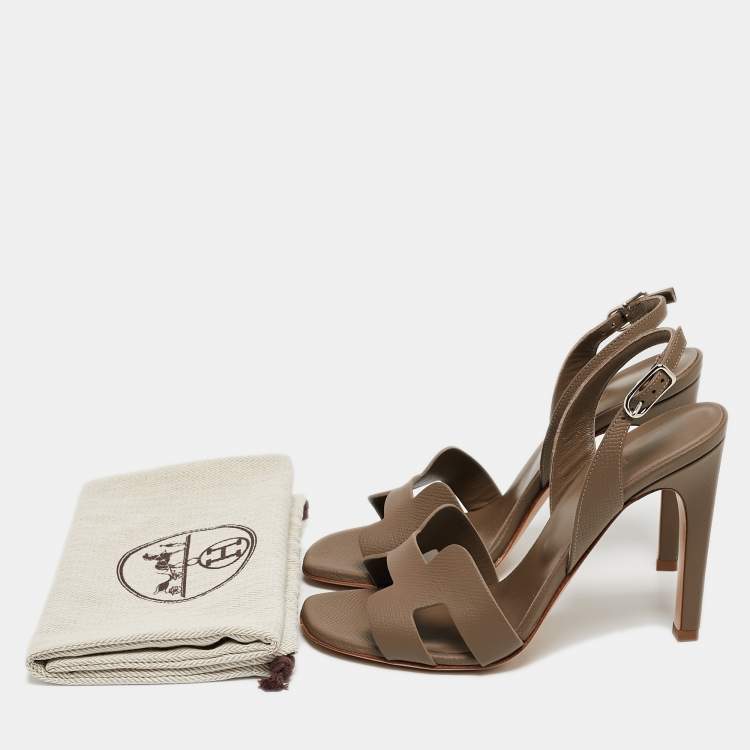 Hermes Dark Grey Leather Night Slingback Sandals Size 36