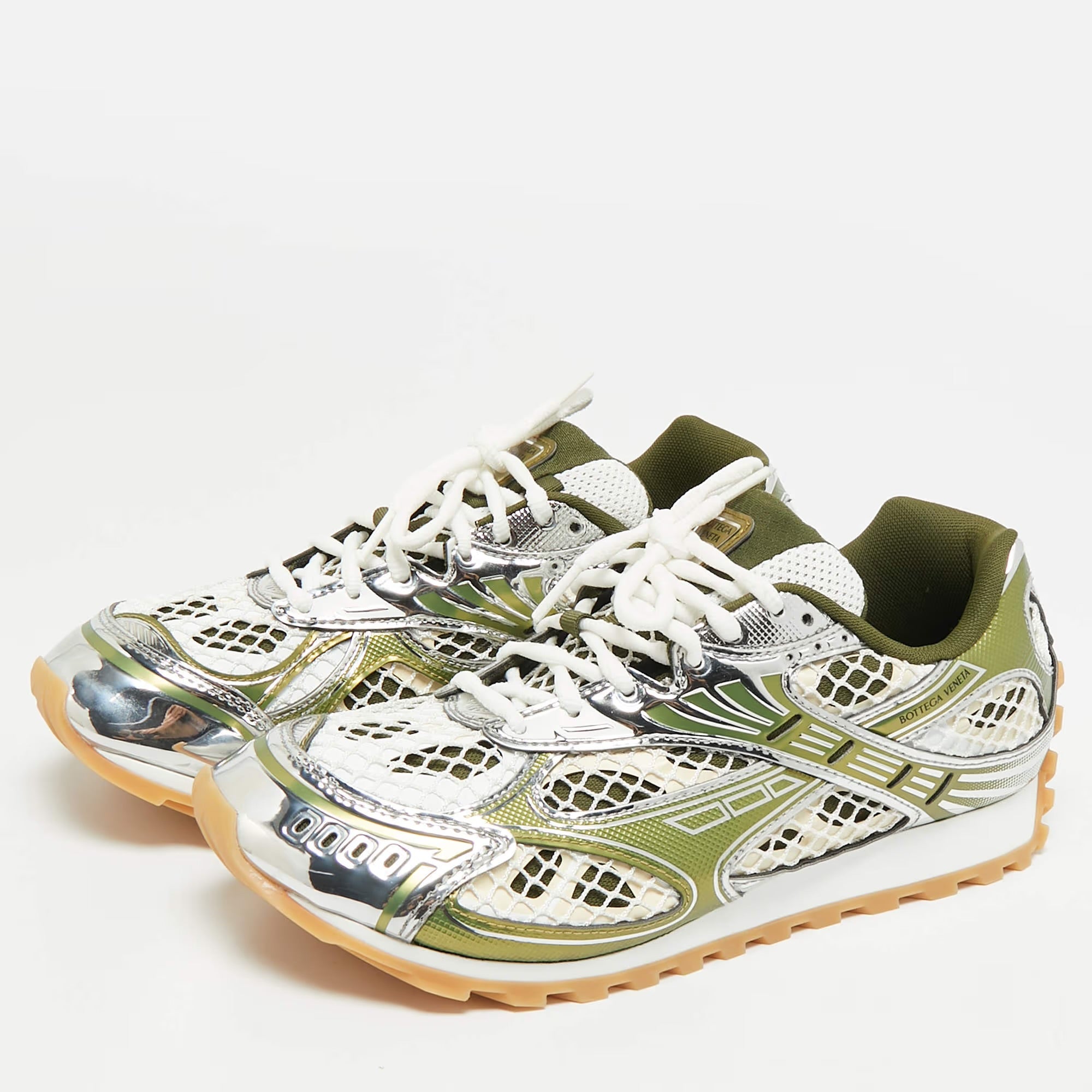 Bottega Veneta Orbit Flash Size 40 Tricolor Leather and Mesh Lace Up Sneakers