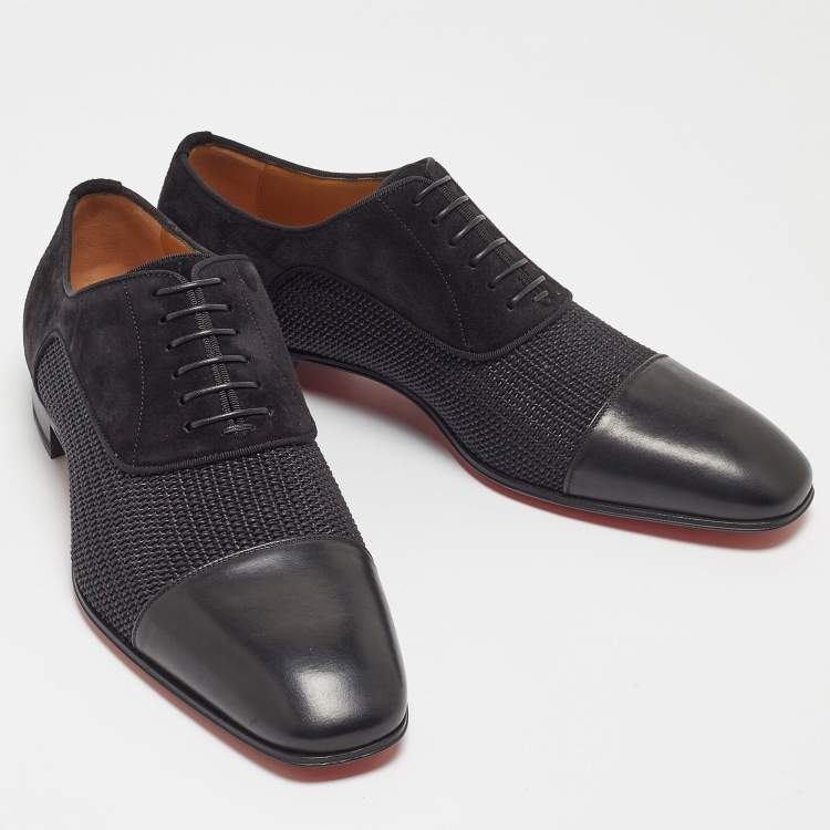 Christian Louboutin Black Leather and Suede Greggo Lace Up Oxford Size 40