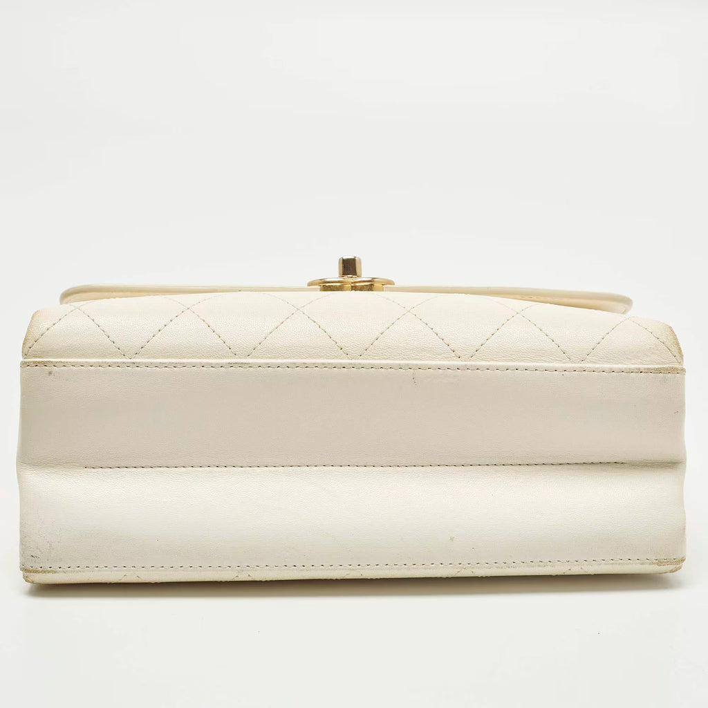 Chanel Coco Luxe Small Off White Quilted Leather Flap Bag