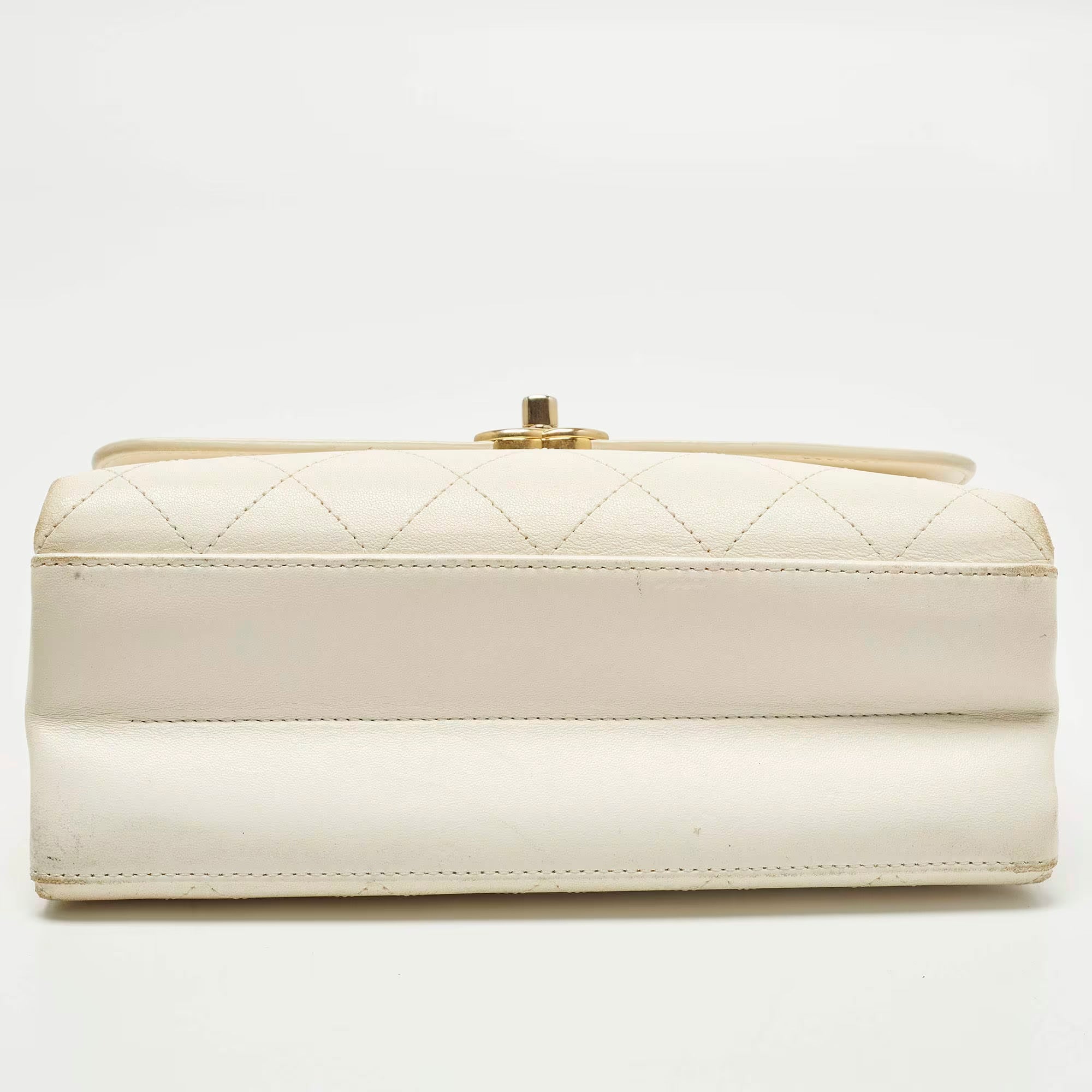 Chanel Coco Luxe Small Off White Quilted Leather Flap Bag