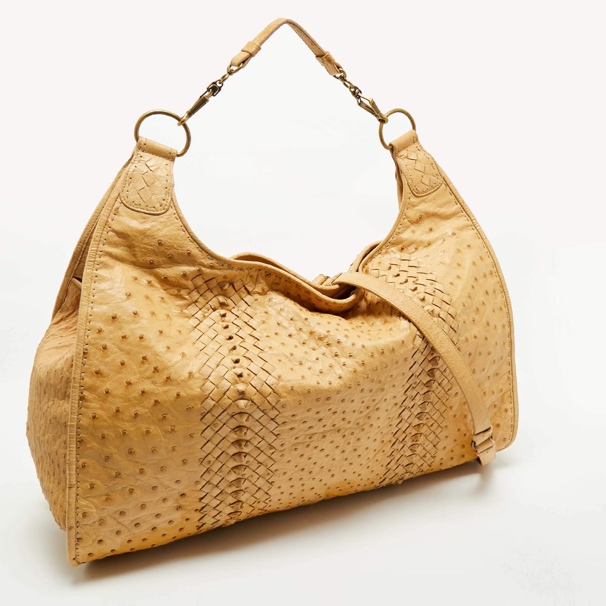 Bottega Veneta Tan Ostrich Leather Hobos