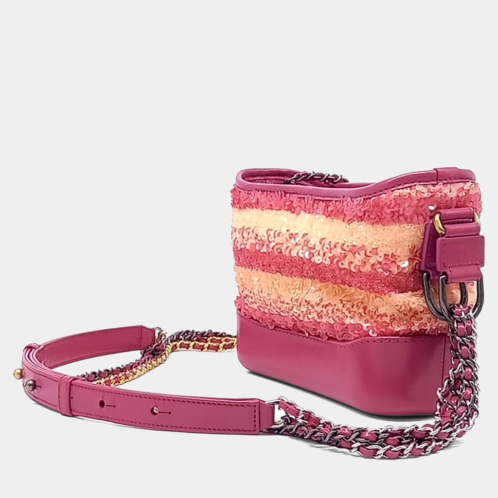 Chanel Pink/Red Leather and Sequins Gabrielle Hobo Bag Small