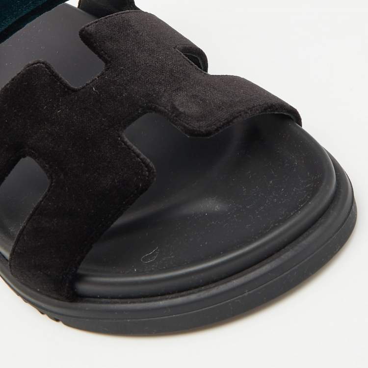 Hermes Black/Green Velvet Chypre Sandals Size 37