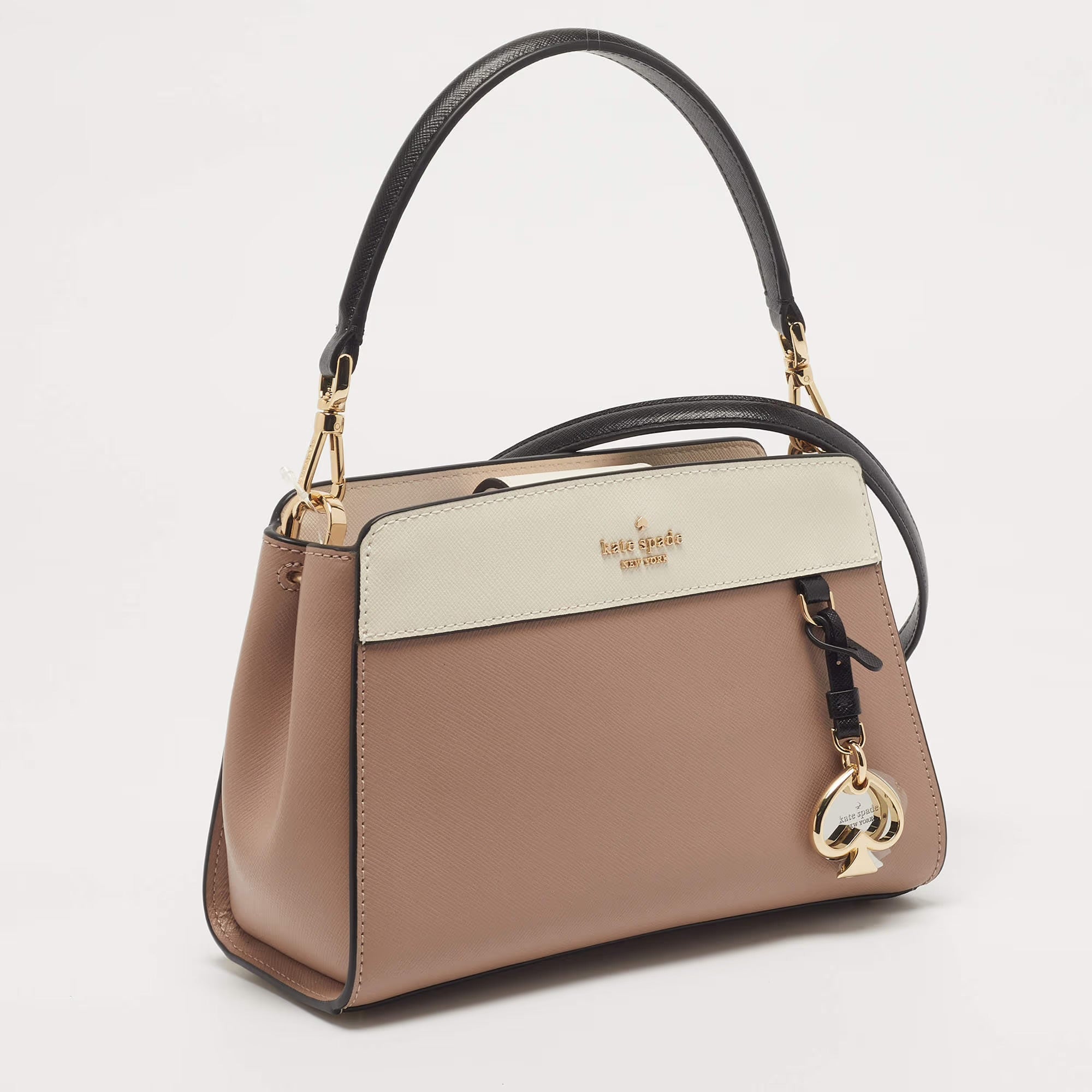 Kate Spade Madison Colorblock Beige/White Leather Shoulder Bag