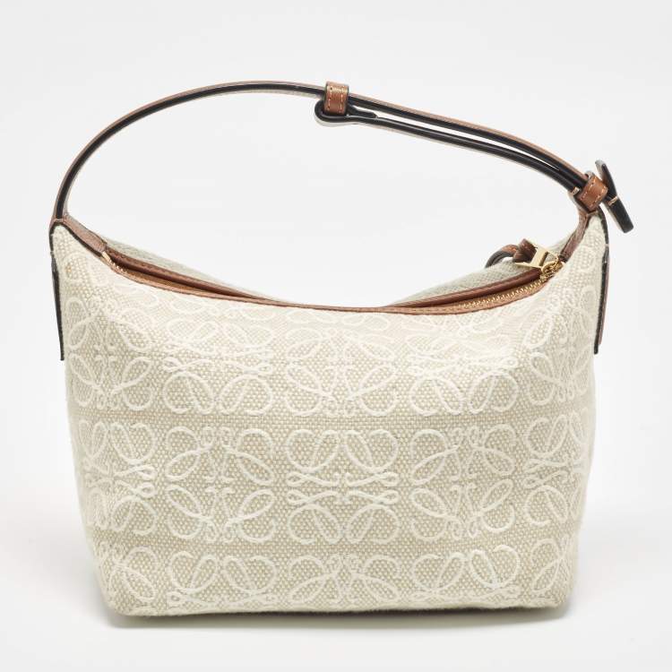 Loewe Cubi Anagram Small Brown/Beige Canvas and Leather Bag