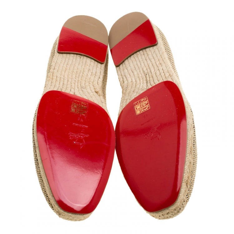 Christian Louboutin Beige Woven Raffia Relax Espadrilles Size 45