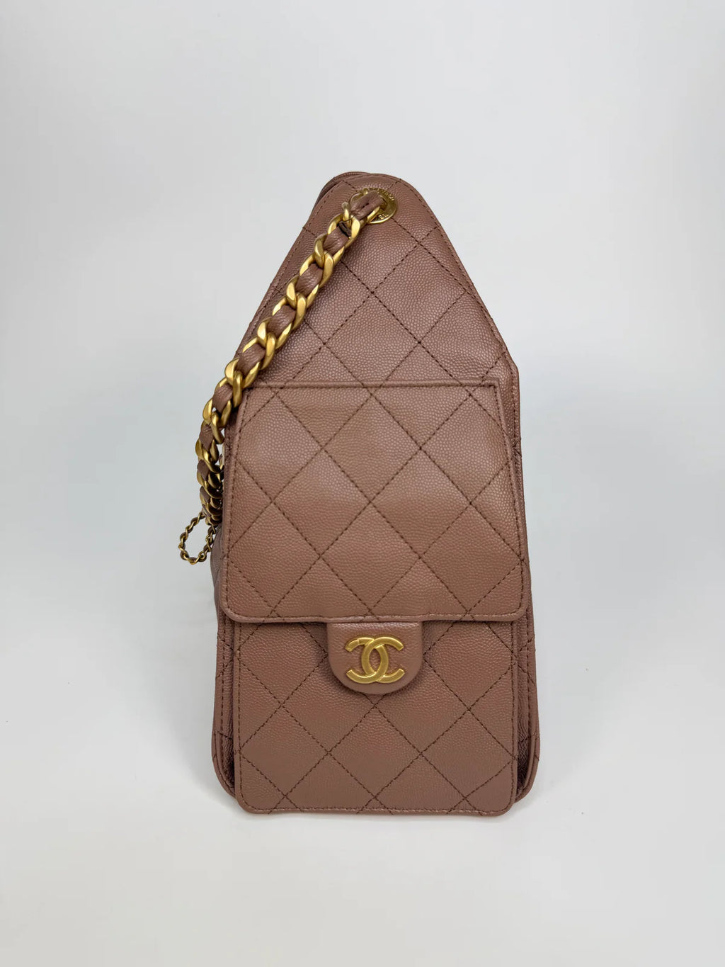 CHANEL 25 SMALL IN BROWN CAVIAR LEATHER WITH GOLD HARDWARE