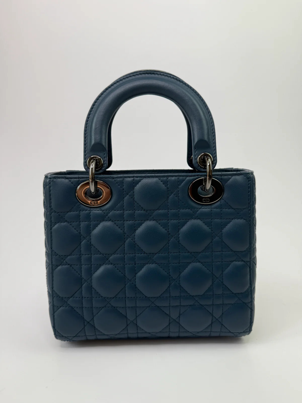 CHRISTIAN DIOR LADY DIOR SMALL BAG IN DENIM BLUE WITH SILVER HARDWARE