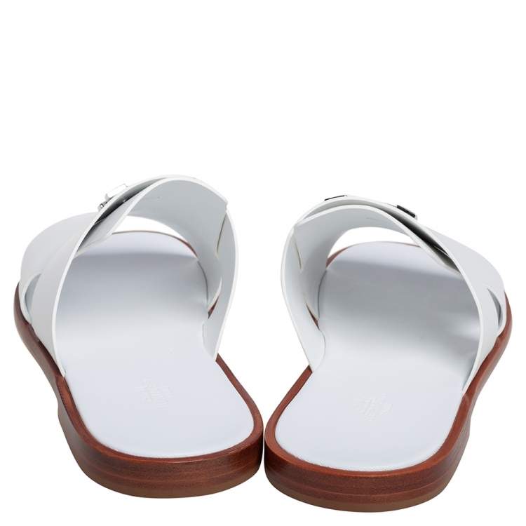 Hermes White Leather Arles Mules Size 43