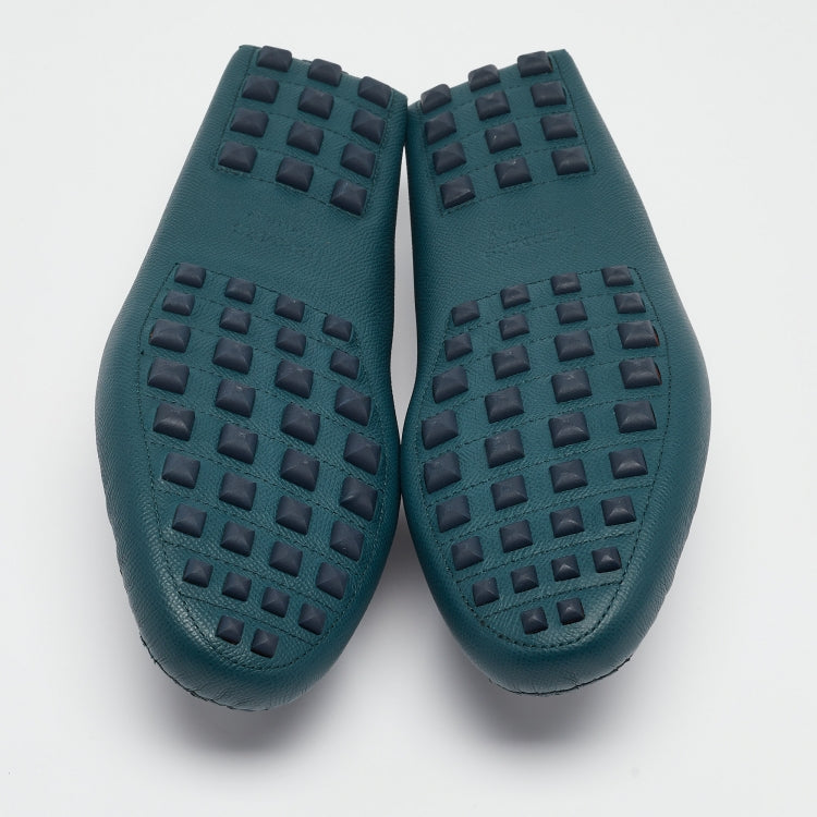 Hermès Green/Navy Blue Leather Irving Loafers Size 43.5