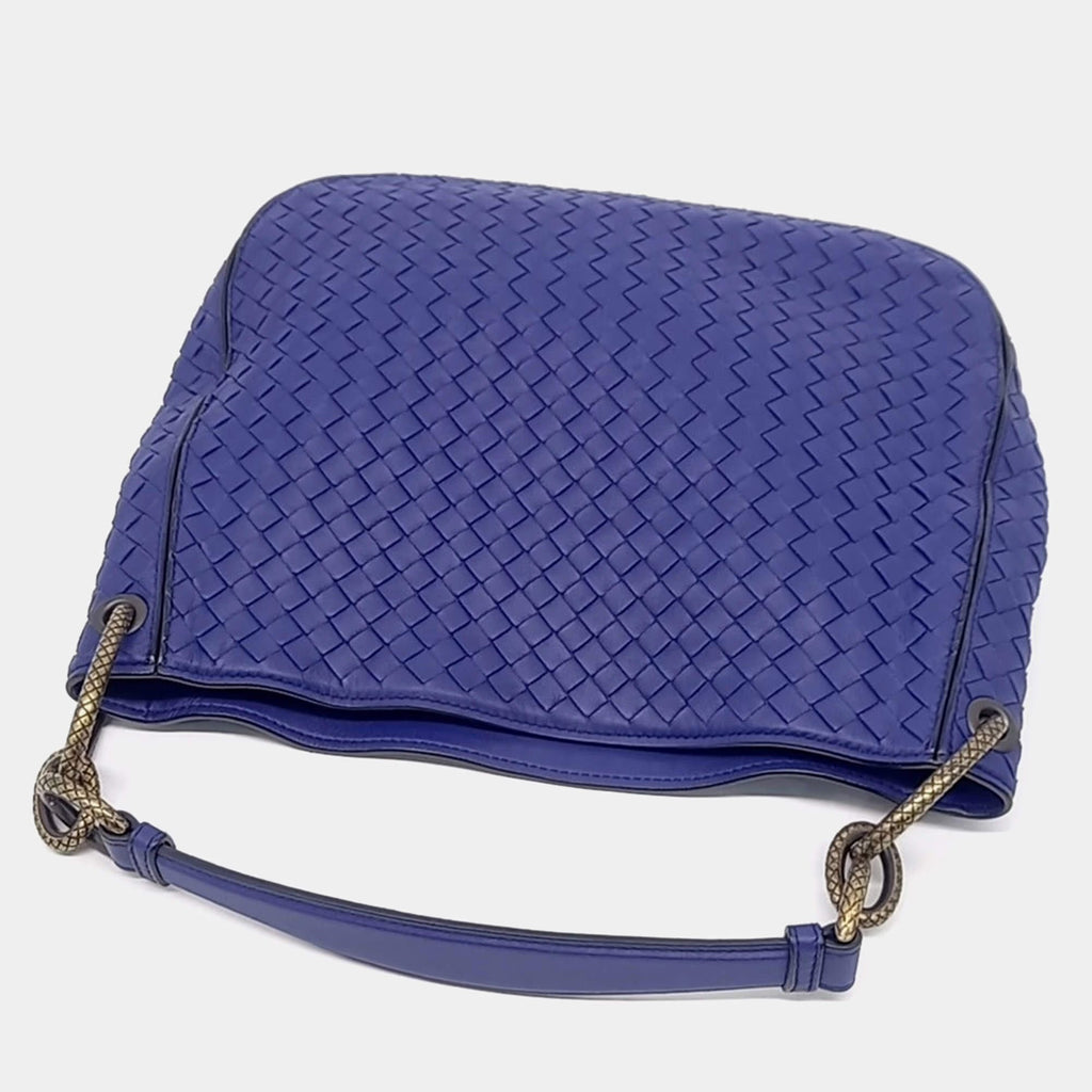 Bottega Veneta Blue Leather Mesh Tote Bag