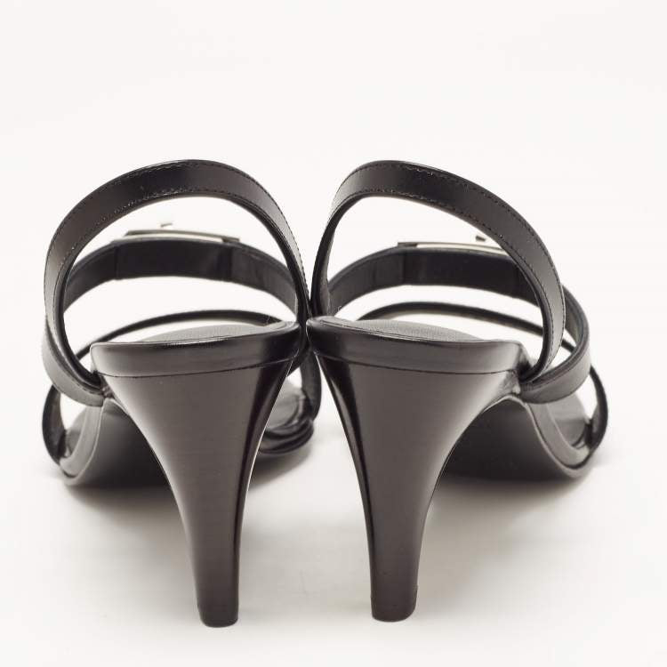 Hermes Black Leather Glamour Slingback Sandals Size 36