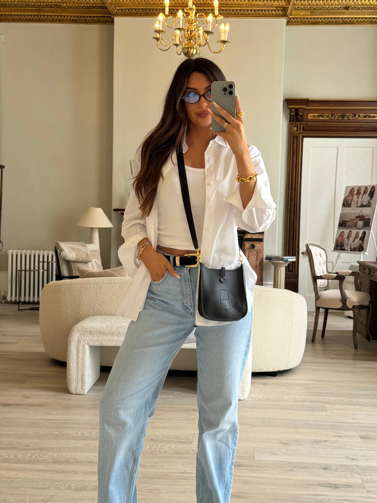 HERMÈS EVELYNE TPM BLACK CLEMENCE LEATHER GOLD HARDWARE