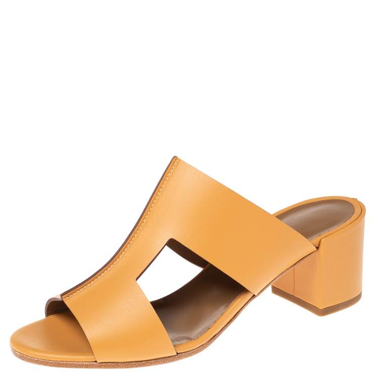 Hermes Tan Leather Ostia Slide Sandals Size 37.5