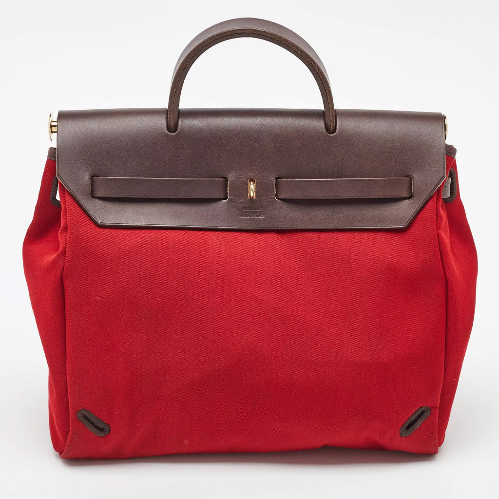 Hermes Brick Red/Moka Toile Canvas and Vache Hunter Herbag 31 Bag