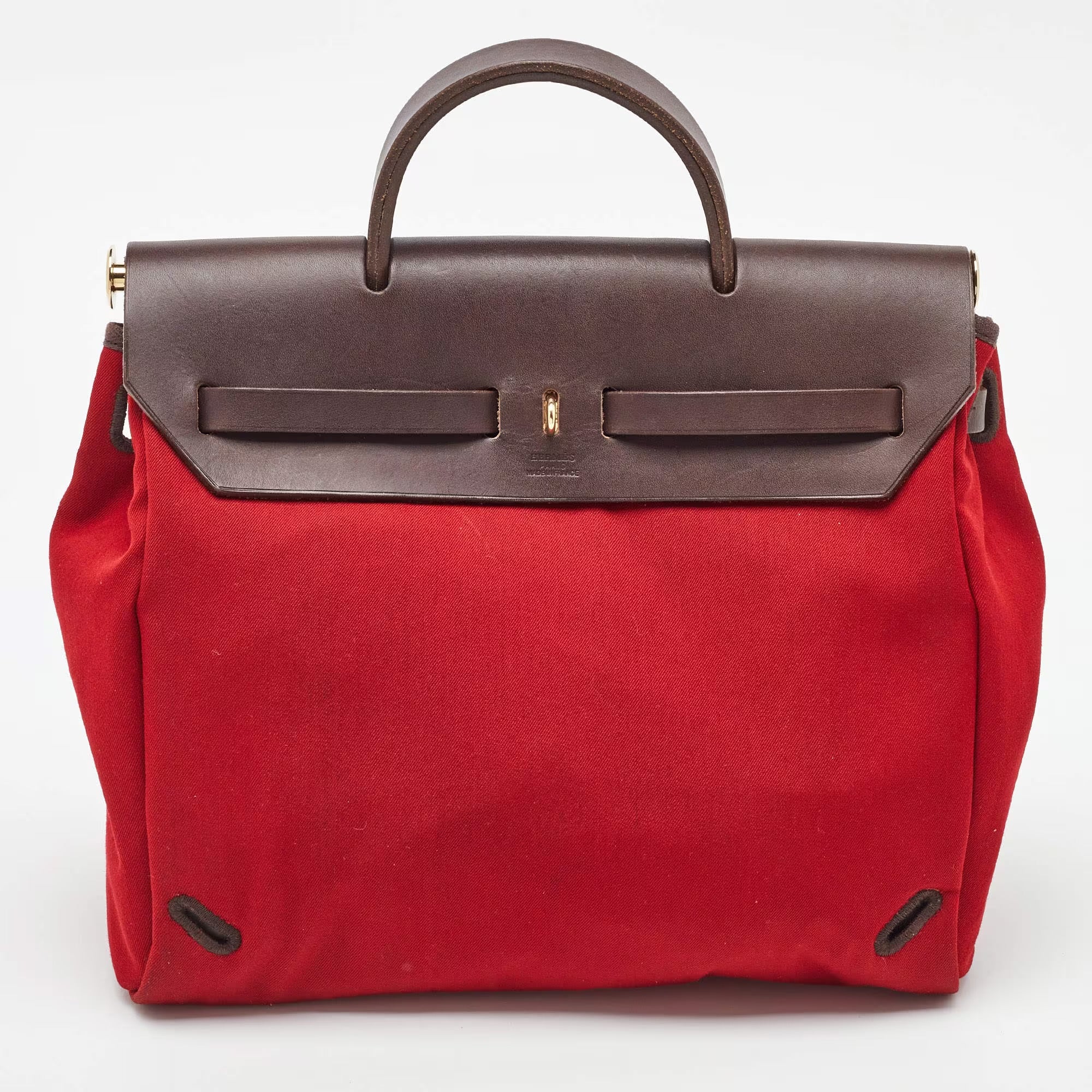 Hermes Brick Red/Moka Toile Canvas and Vache Hunter Herbag 31 Bag